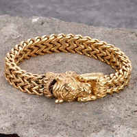 stainless steel men gold tiger head chain link biker bracelet punk hand accessories fashion wristband jewelry wholesale friends