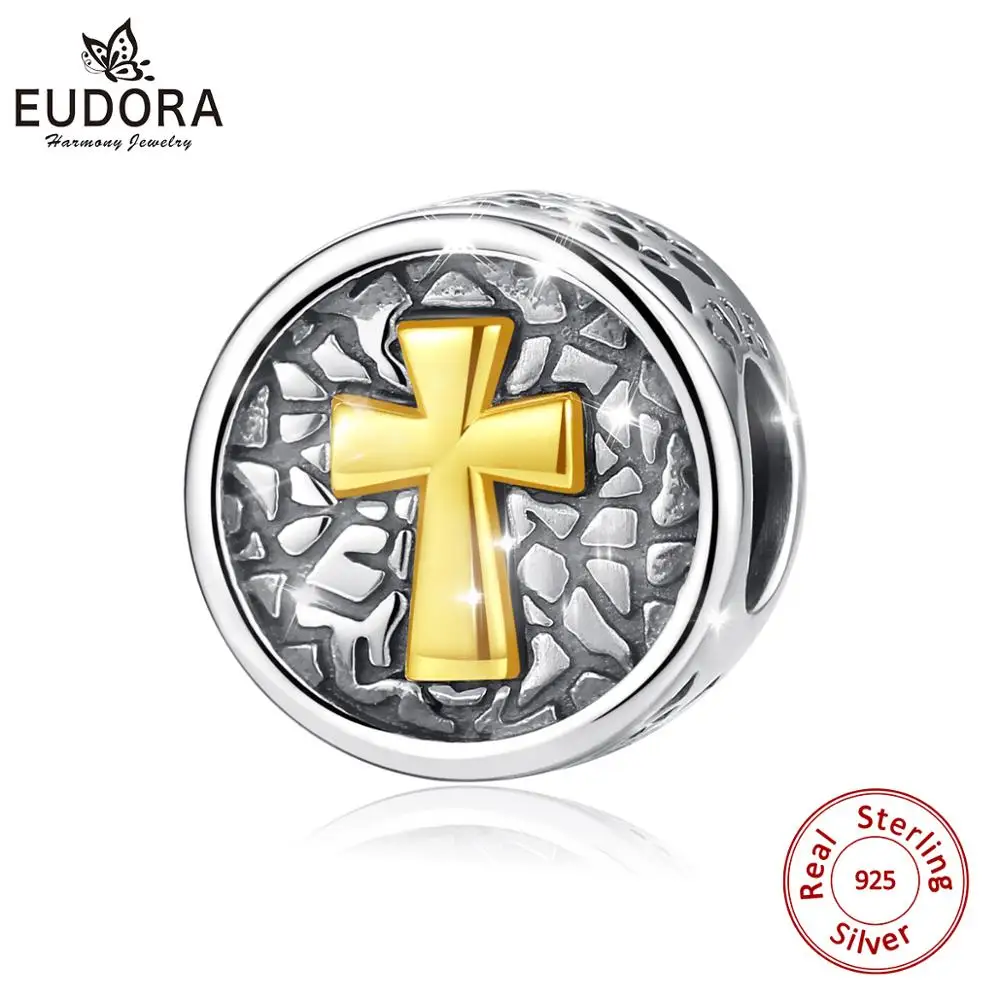 Eudora 925 пробы серебряные окисленные очаровательный крестик кулон с коробкой
