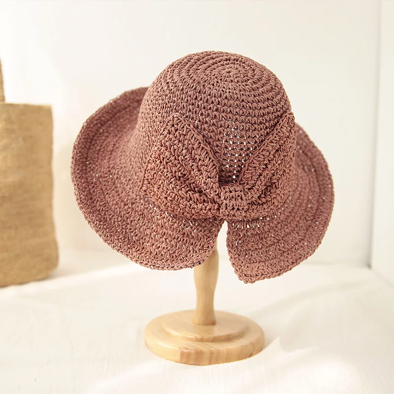 

Women Lady Straw Hat Bowknot Wide Brim Cap Breathable for Outdoor Beach Summer J55