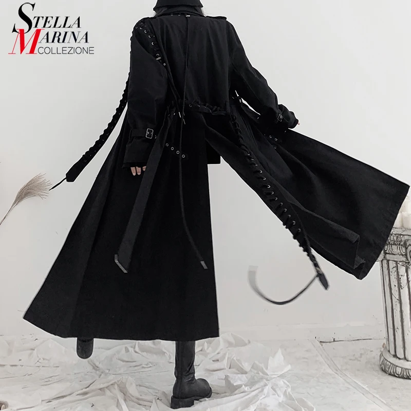 2019 женский зимний модный однотонный черный плащ с металлическими кольцами