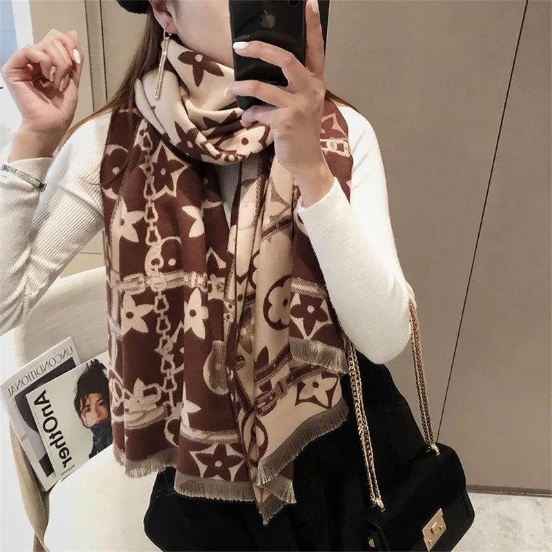 

Luxury Brand Winter Warm Scarf for Women Double-side Print Shawl Wrap Female Large Foulard Bandana Cashmere Feel Blanket Scarves