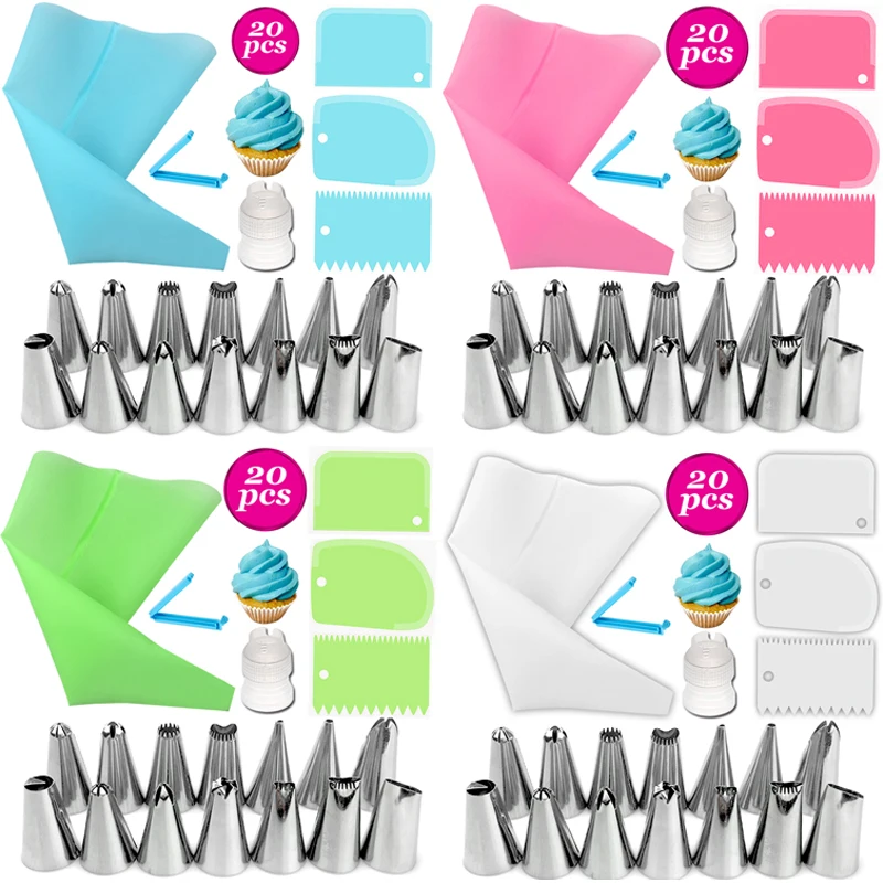 

4Colors Stainless Steel+Plastic Reusable Pastry Nozzle Multi Purpose Fondant Decor With Cream Pastry Bag Kitchen Gadgets