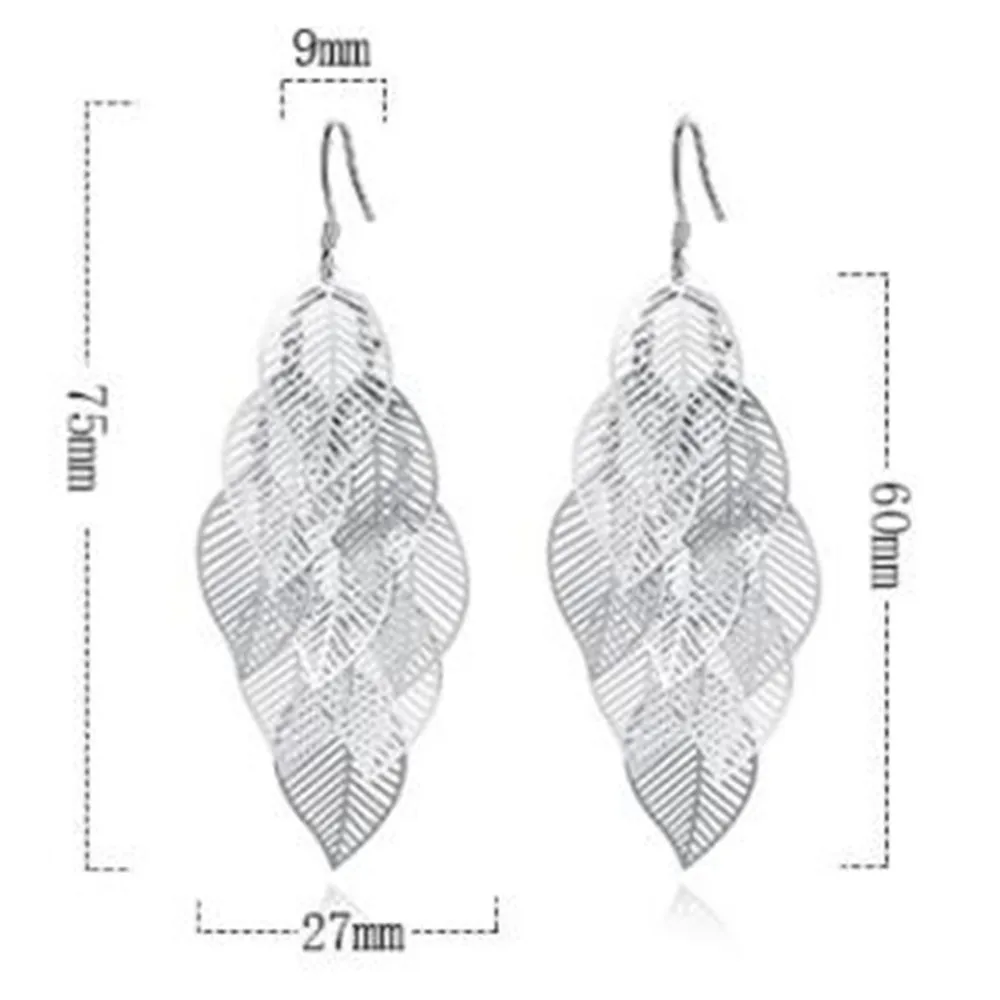 

925 sterling silver Jewelry High Quality Fashion Woman Earring Retro Hollow Maple Leaf Exaggerated Long Tassel Hanging