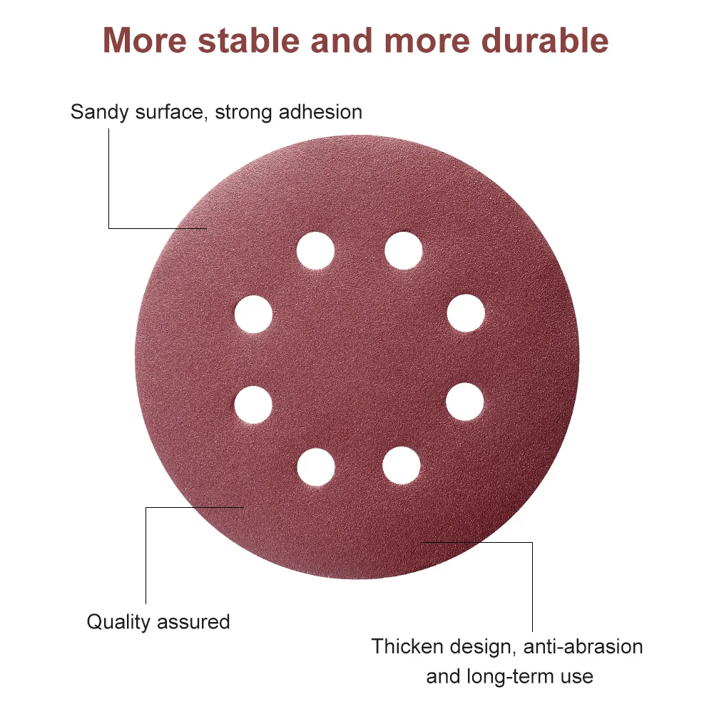 10Pcs 8 Holes 5 Inch Sanding Discs Hook and Loop 60/80/100/180/240/320/1000/2000 Grit Sandpaper Assortment for Orbital Sander |