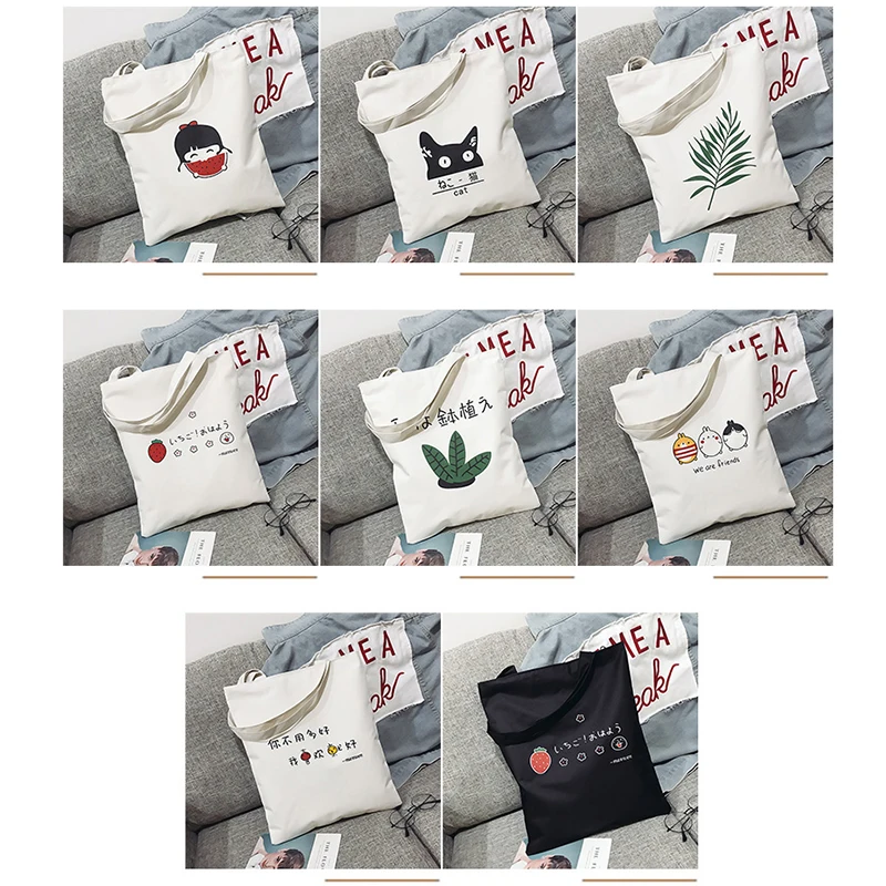 

Reusable Canvas Shopping Bag Large Capacity Casual Cartoon Print Grocery Bag Eco Friendly Shoulder Bags Bolso Grande Mujer Sac
