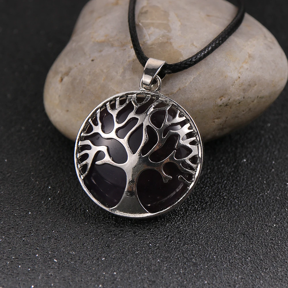 Женское и мужское ожерелье с подвеской из натурального камня аметисты тигровый