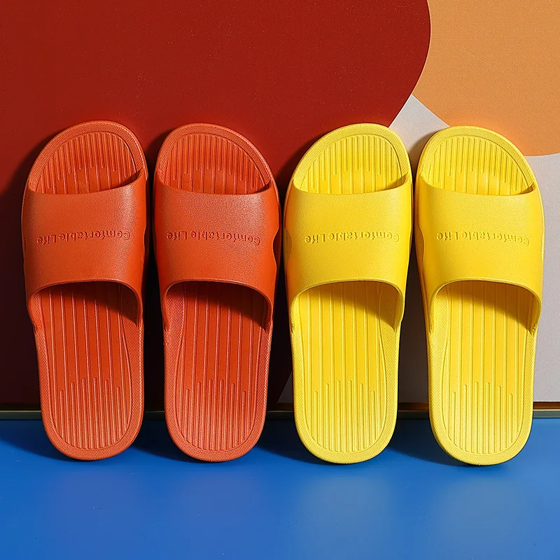 

Summer EVA Deodorant Slippers Floor Non-slip Home Slippers Soft Indoor Couple Family Stripe Flat Bathroom Sandal Slippers Women