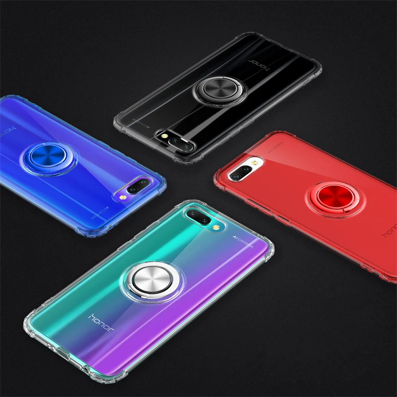 Роскошный чехол для телефона s для huawei honor 10 чехол Прозрачная мягкая силиконовая защита из ТПУ кольцо магнетизм чехол для honor 10 Coque