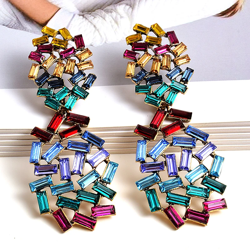 

Statement Colorful Crystal Long Earrings High-grade Fashion Trend Rhinestone Drop Earring New Jewelry Accessories For Women