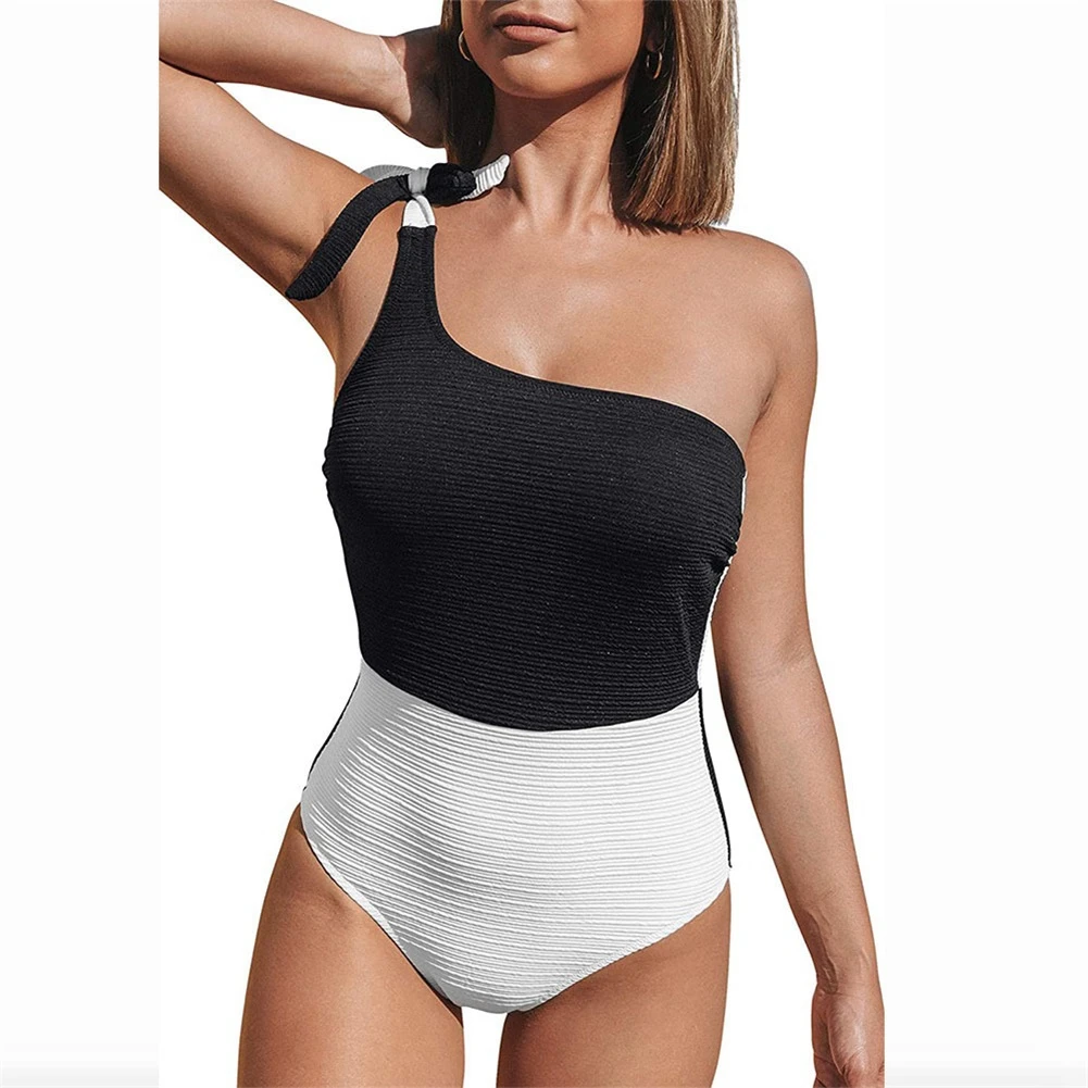 XS-4XL слитный серо-белый купальник на одно плечо женский сексуальный Монокини 2021