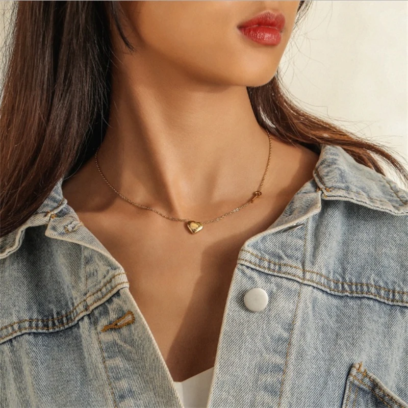 

Цепочка с подвеской в форме сердца для женщин, из нержавеющей стали