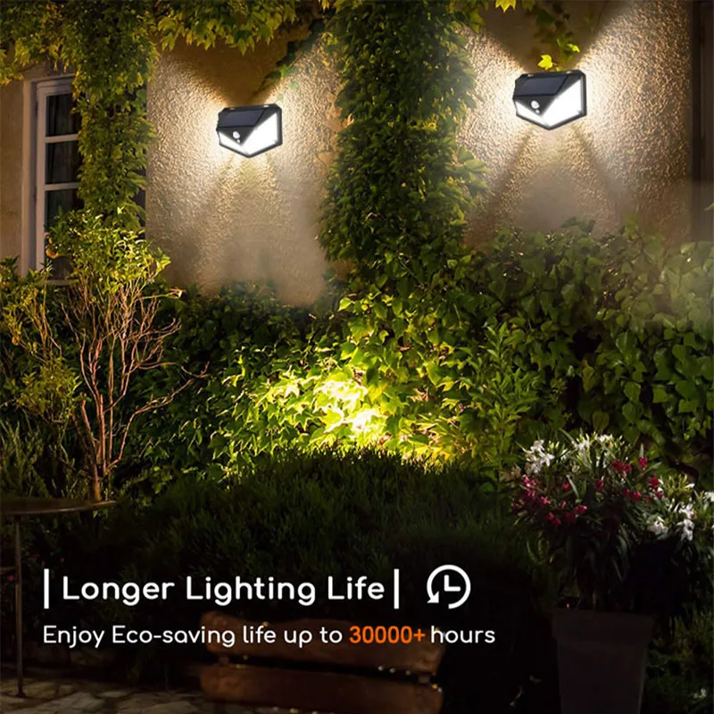 4 sides 100LEDs 3 modes glow PIR motion sensor solar wall light garden solar energy lamp always on at night outdoor street lamp