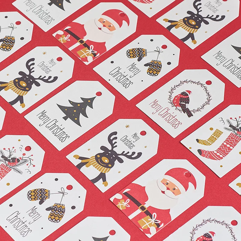 

100pcs/Lot Christmas Tags With Hemp Rope Christmas Tree Decoration Deer Socks Handmade Gift Packaging White Cardboard Labels