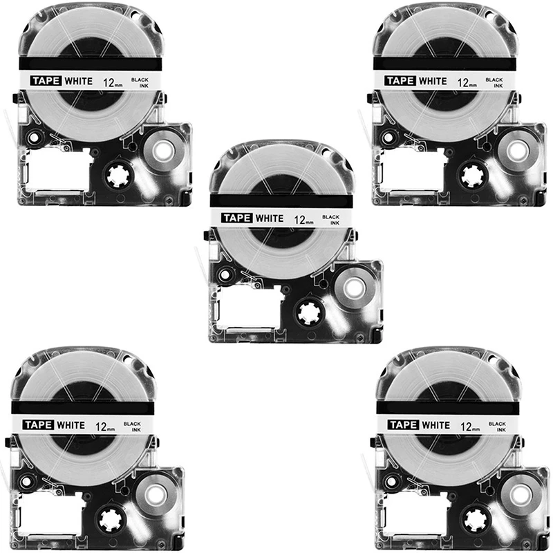 

5 Pack Replace LK-4WBN LC-4WBN9(SS12KW) Label Tapes for Epson LabelWorks LW300 LW400 LW500 LW700 Black On White 1/2 Inch X 26.2