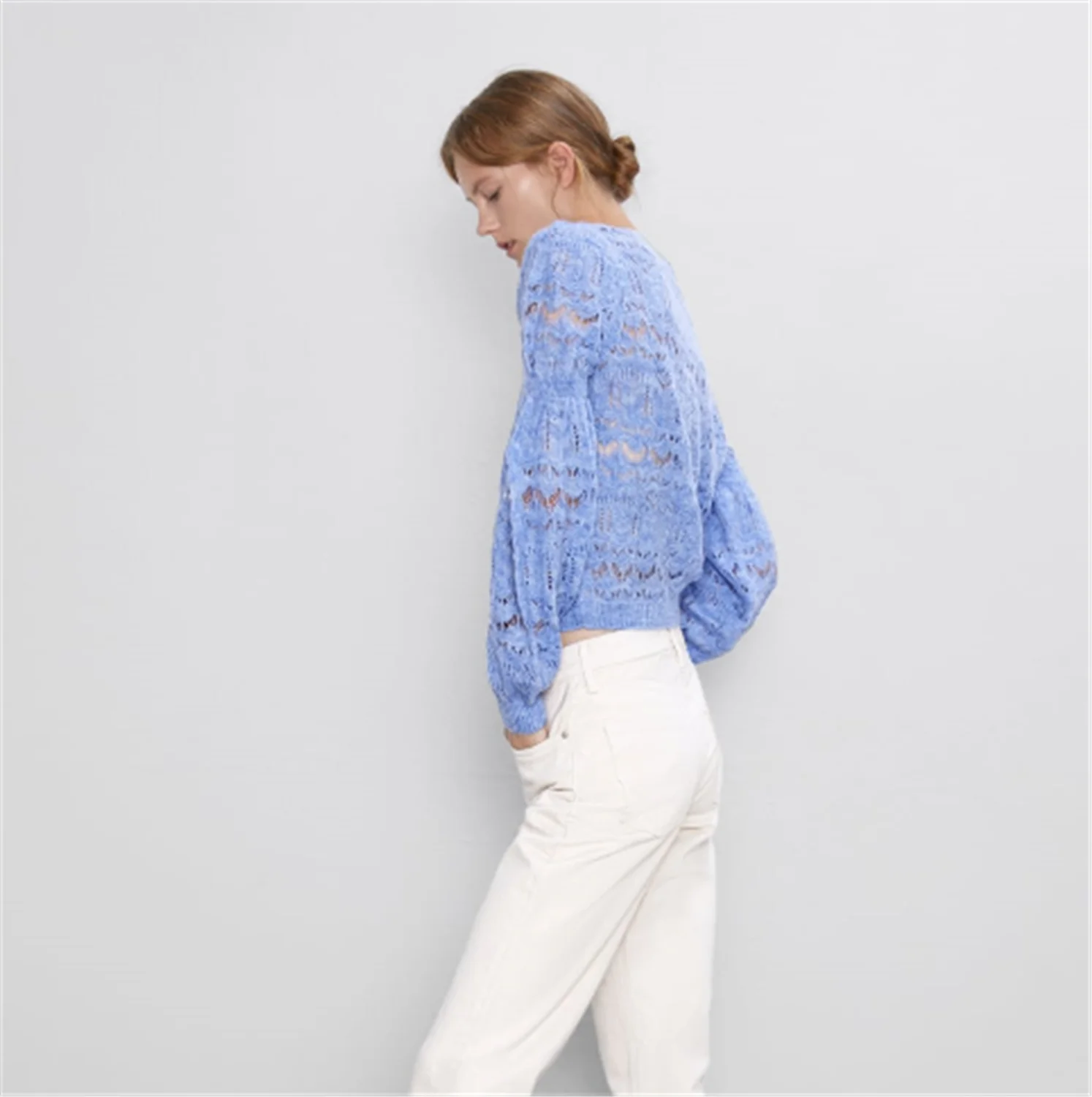 2019 ZA Women's Sweater Fashion New Autumn Hollow Bohemian Round Neck Long-sleeved Party Gift | Женская одежда