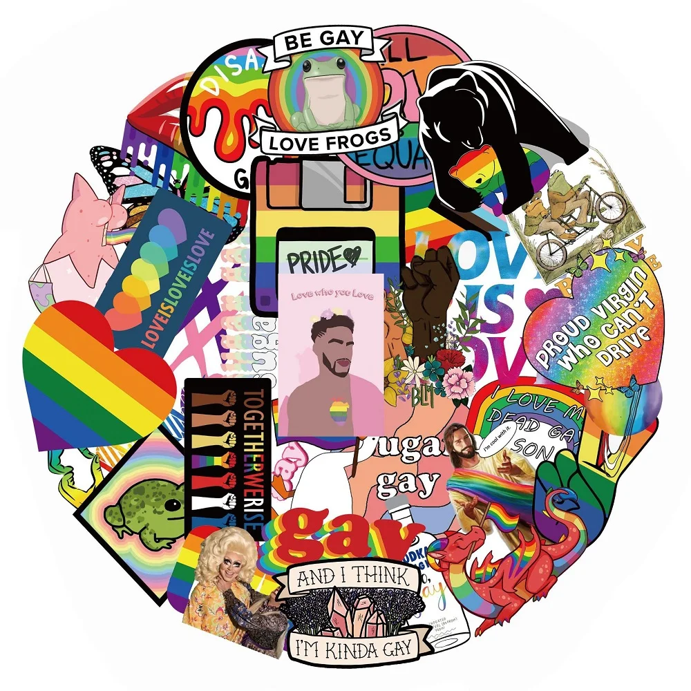 Pegatinas divertidas de colores del Arco&iacute;ris para ni&ntilde;os, 50 Uds. De pegatinas LGBT para monopat&iacute;n, guitarra, motocicleta, coche, Bolsa Escolar, port&aacute;til, juguete de bicicleta Gay-3