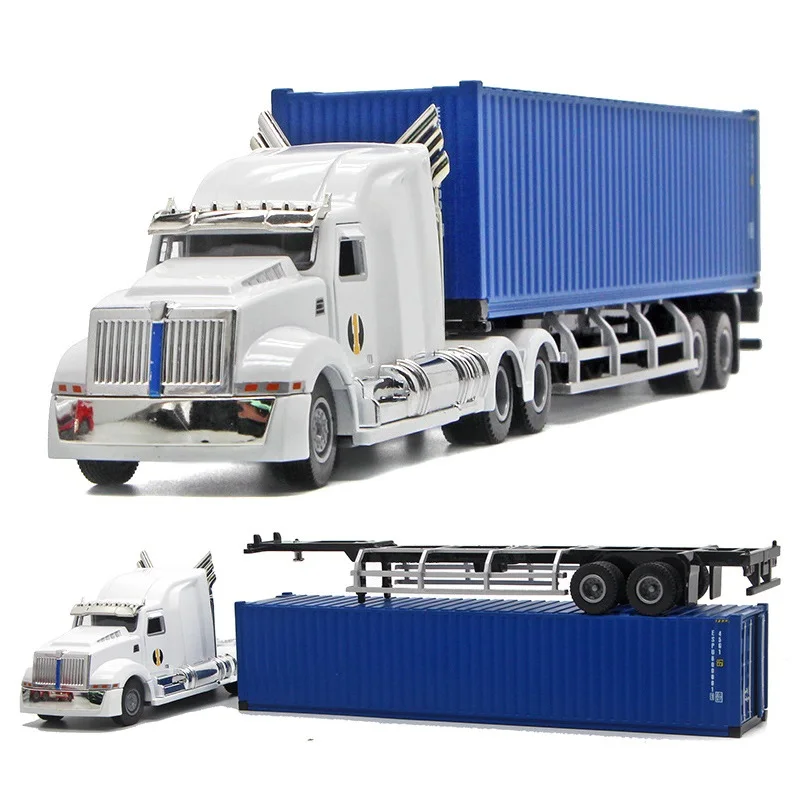 

1:50 Full-Alloy Made Container's Truck And Oil Tank Truck Diecast Blue Container Removable Model American Style Front