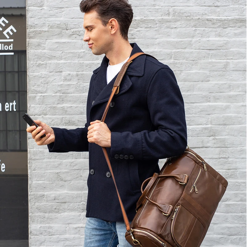 Многофункциональная Мужская Дорожная сумка из натуральной кожи квадратный