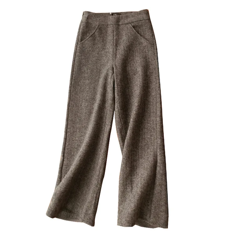 

Double-sided Wool Wide-leg Pants Women 2020 New Quality Elegant Herringbone Trousers Women Autumn And Winter