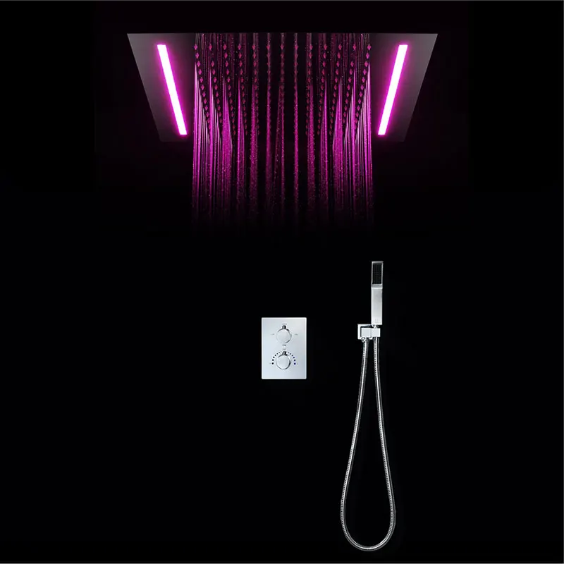 Shower Set Светодиодный потолочный роскошный 500x360 мм для ванной комнаты, 304 из нержавеющей стали, верхний душ с дождевой насадкой, полированный термостатический набор душевых смесителей - Цвет: Shower Set
