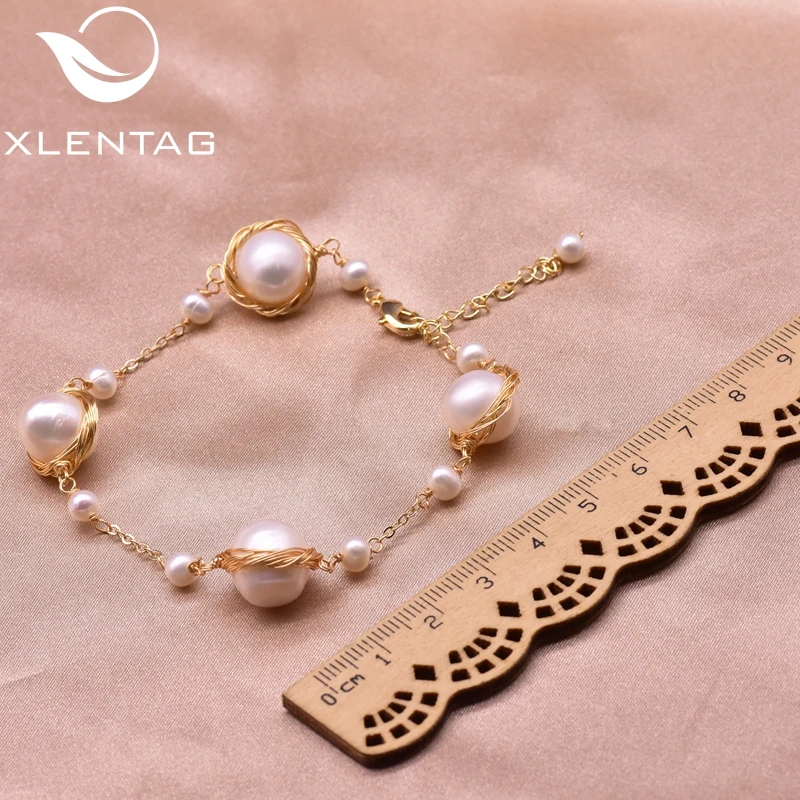 Браслеты XlentAg из белого жемчуга для женщин регулируемые ювелирные украшения в