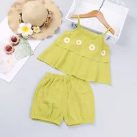 2 7y summer 2022 kids girls clothes sets 2pcs set little daisy solid sleeveless strap vest tops short pants casual clothing