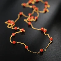 daimi gypsophila south red agate gemstones sweater chain women genuine yellow 14k gold injection long chain