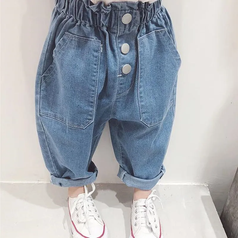 

2021 Spring New Arrival Children Jeans Pants For 2-7Yrs Boys Girls Casual Loose Harem Pants 100% Cotton Long Denim Trousers