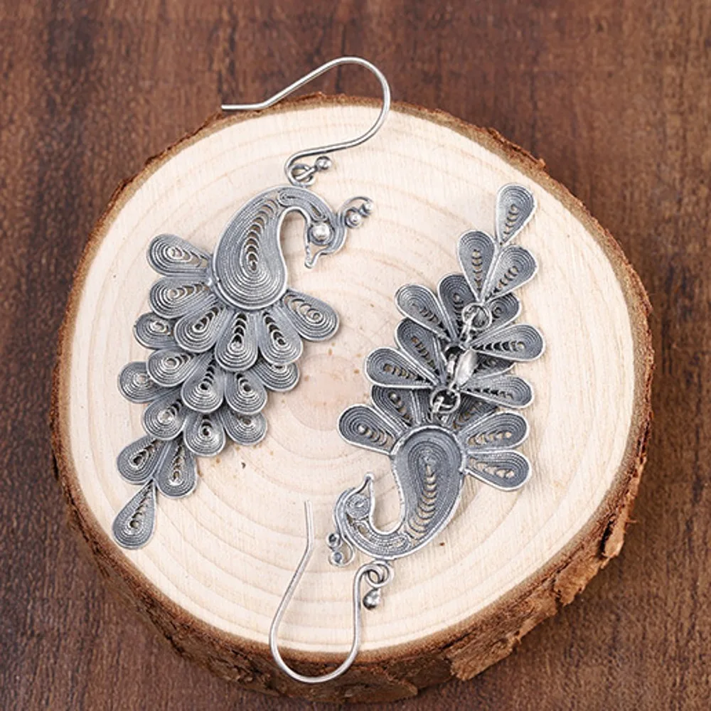 Женские серебряные серьги с павлином в старинном стиле ювелирные изделия ручной