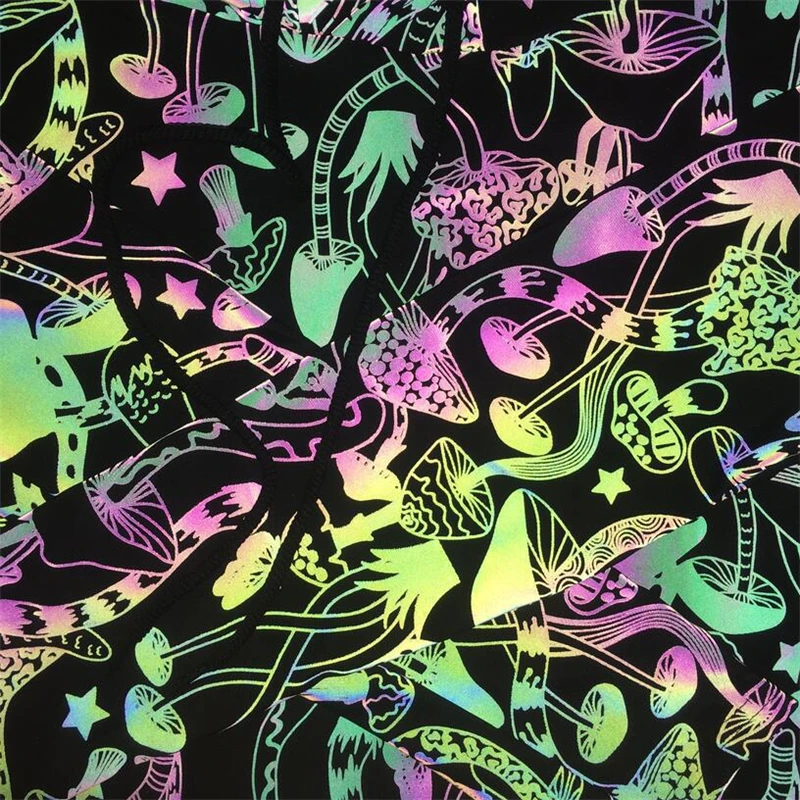 

YICIYA Women Trendy Reflective Hooded T Shirt Women Colorful Mushroom Pattern Printed Full Sleeve Crop Top Chic Streetwear