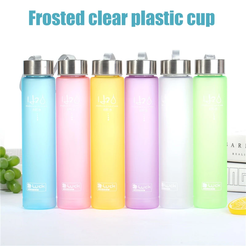 

500ML Transparent Plastic Cup Sports Couple Drinking Glasses Outdoor Biking Matte Water Cups Student Protable Fruit Juice Bottle