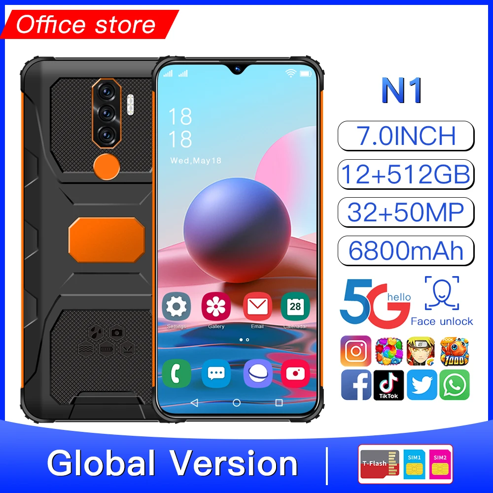 

N1 Global Version Smartphone Android 7.0in 12+512GB Featured Phone Big Screen 32+50MP Qualcomm 888 10 core Unlocked Cell Phones