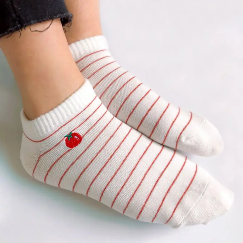 Женские хлопковые носки-лодочки в полоску милые короткие Чулочные изделия с