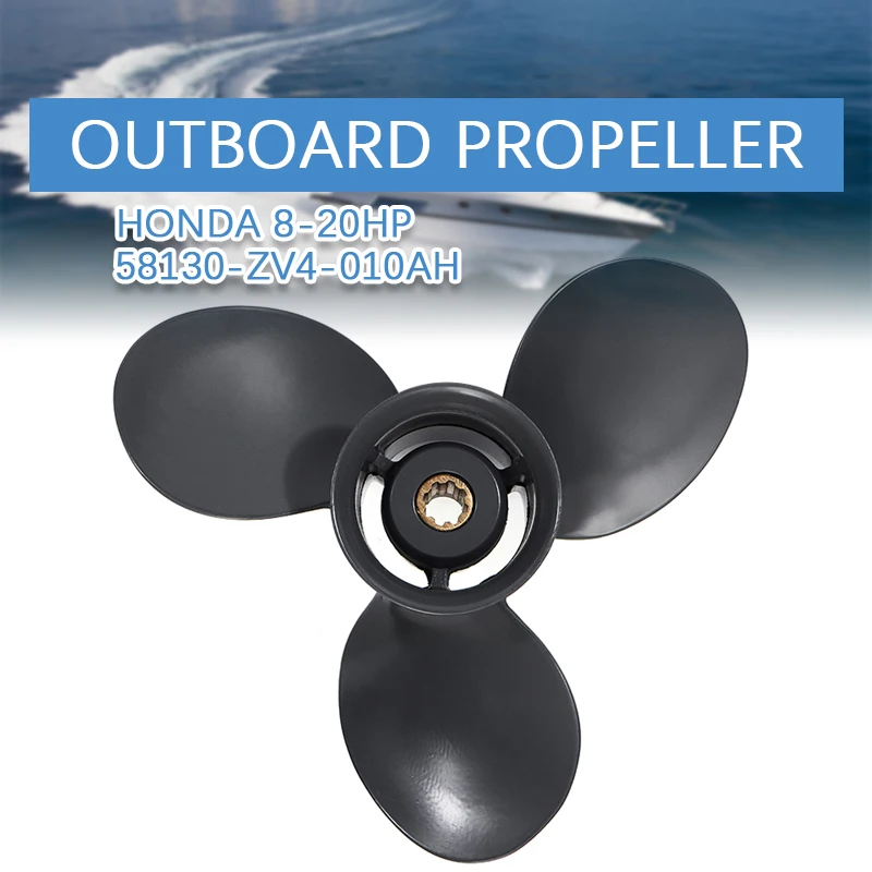 

9 1/4 x 10 1/2 Aluminum Alloy 3 Blades 8 Spline Tooth Marine Boat Outboard Propeller For Honda 8-20HP 58130-ZV4-010AH Black