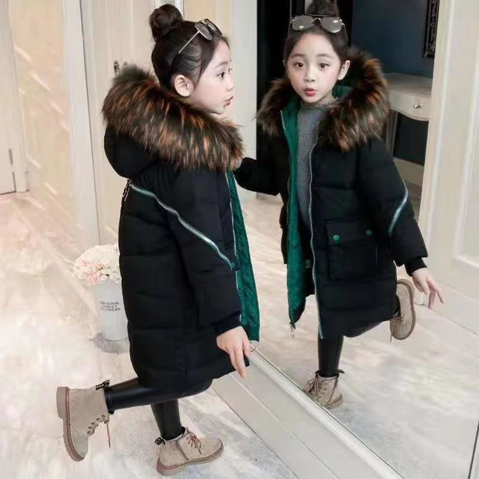 

New Fashion 2019 Autumn Winter Hooded Down Cotton Parkas Coat Baby Girls Long Children Girls Jackets Outwear Black/Blue Color