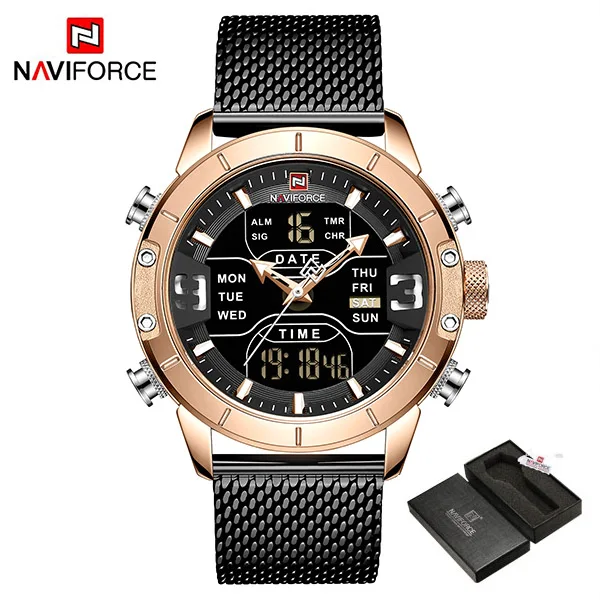 Naviforce Топ Brends мужские спортивные часы Роскошные наручные часы для мужчин s zegarek jam tangan anti air pria relogio masculino - Цвет: BlackRoseGoldBox