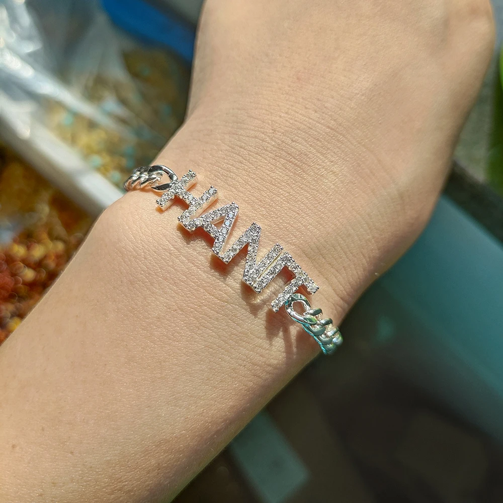 

DODOAI Custom Name Bracelet Crystal 9mm Letters Shiny Bracelet Women Kids Cuban Chain Adjustable Stretch Letter Bracelets Gifts