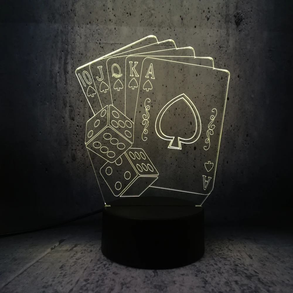 Креативная 3D светодиодная USB лампа волшебное украшение TEXAS HOLD EM Dice Poker Spades