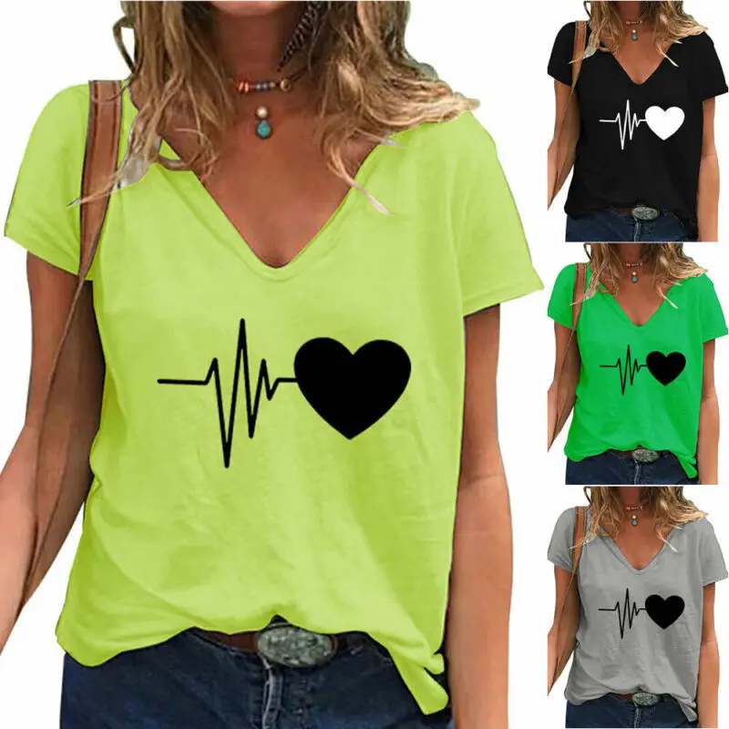 

Women Short Sleeve Heart Print T-Shirt Casual Tee Shirt Tops Blouse Plus Size
