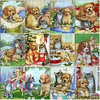 5d diy full diamond painting cats and dogs squareround diamond embroidery mosaic aniaml pictures cross stitch home decoration
