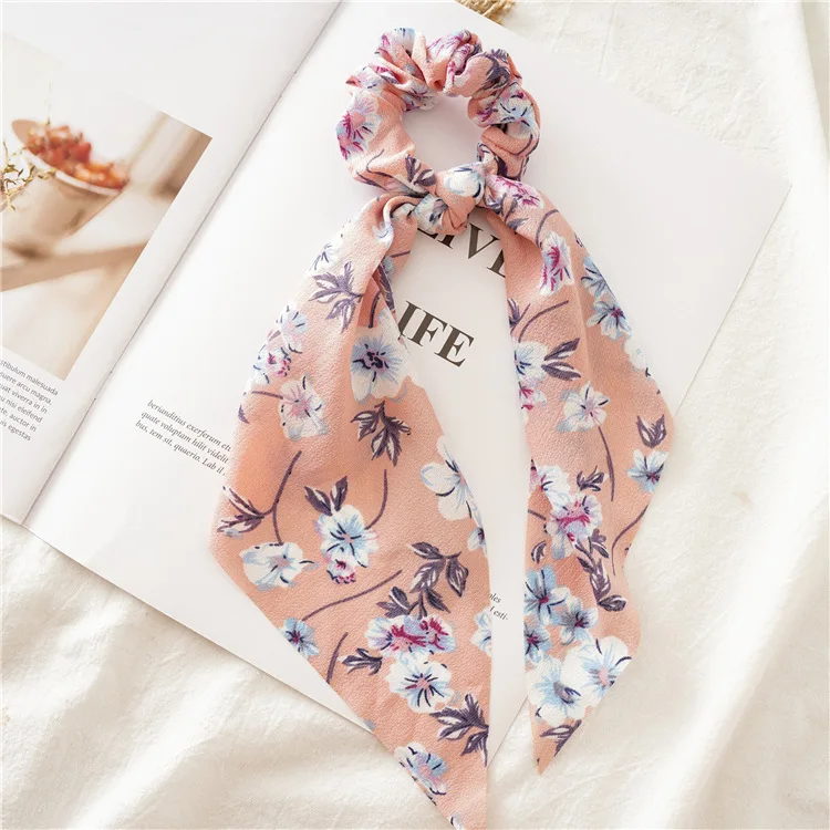 New Fashion Sweet Scrunchie Women Ribbon Elastic Hair Bands Print Dots Bow Scarf Hair Rubber Ropes Girls Hair Accessories