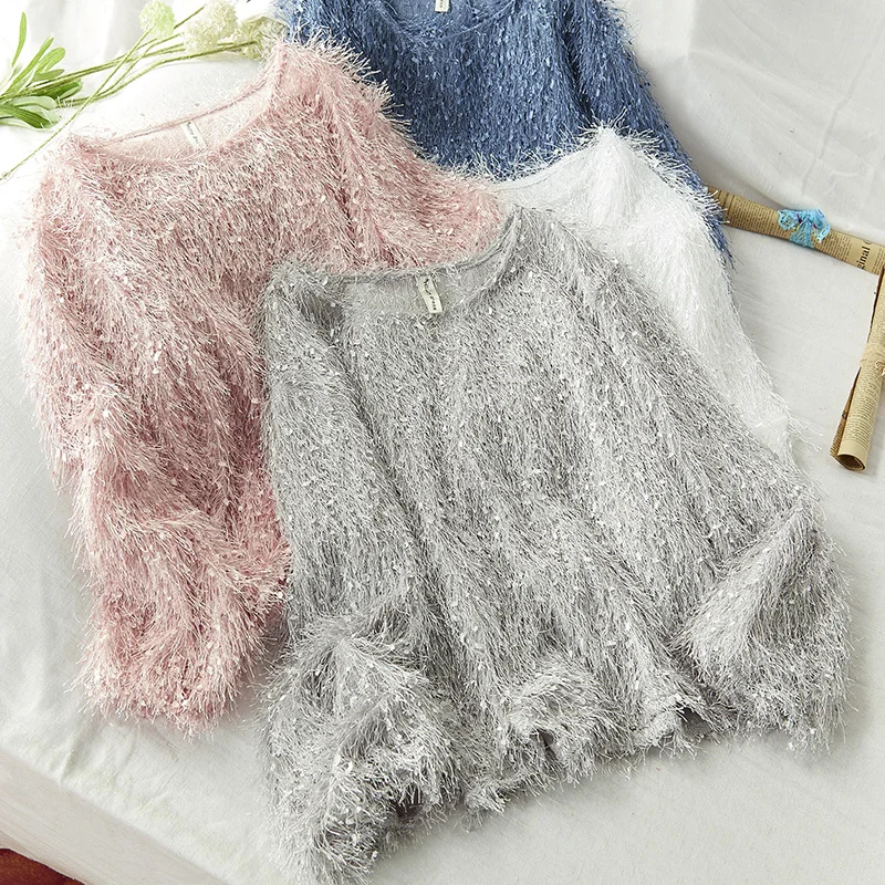 Новинка осень зима женский свитер меховые пуловеры с бахромой повседневные