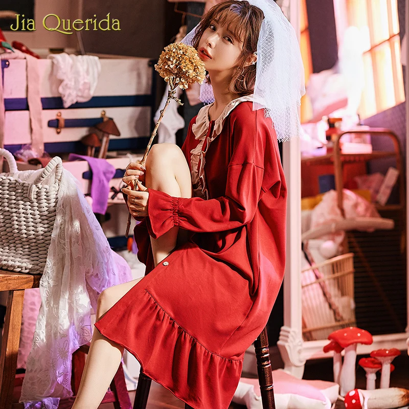 Весеннее Женское ночное платье женская одежда ночная рубашка Рождественская