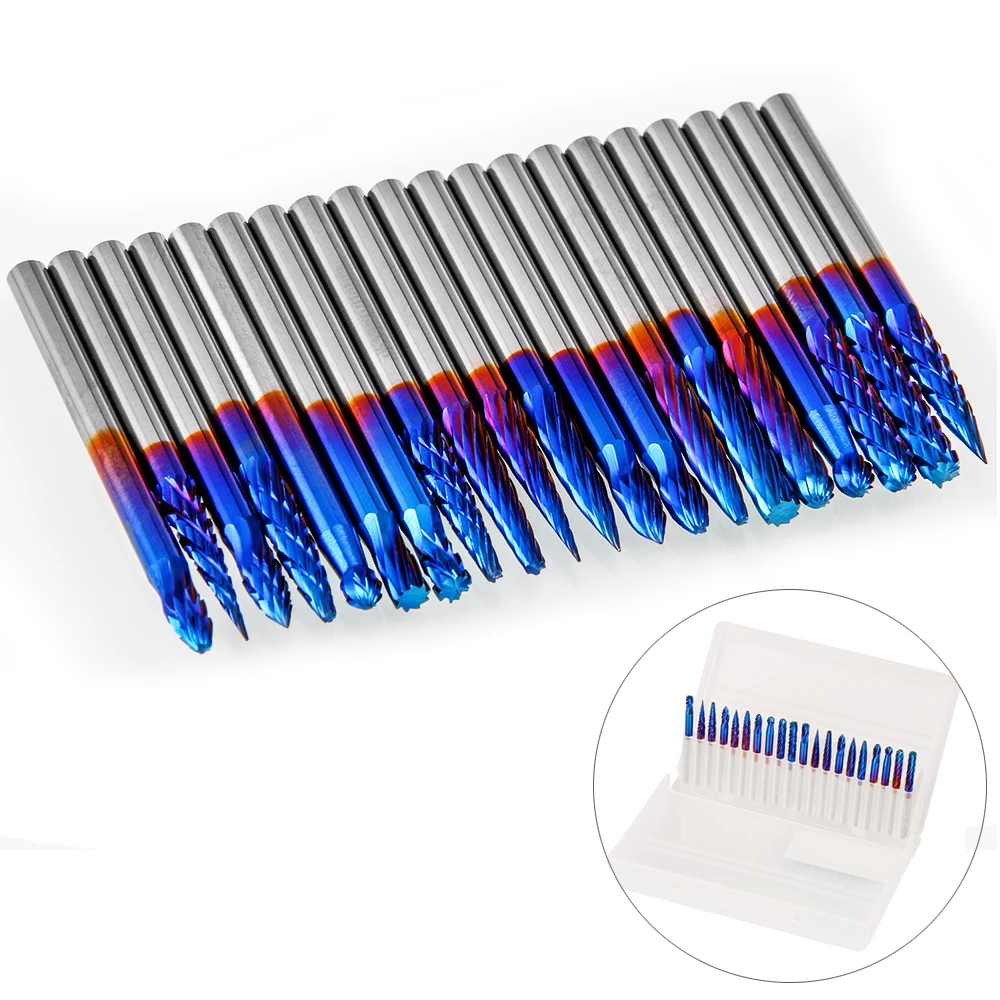 

20pcs/Set Carbide Micro Drill Bits 1/8" Shank CNC End Mill Woodworking Router Bit Wood Milling Cutter Burr Drill Tool