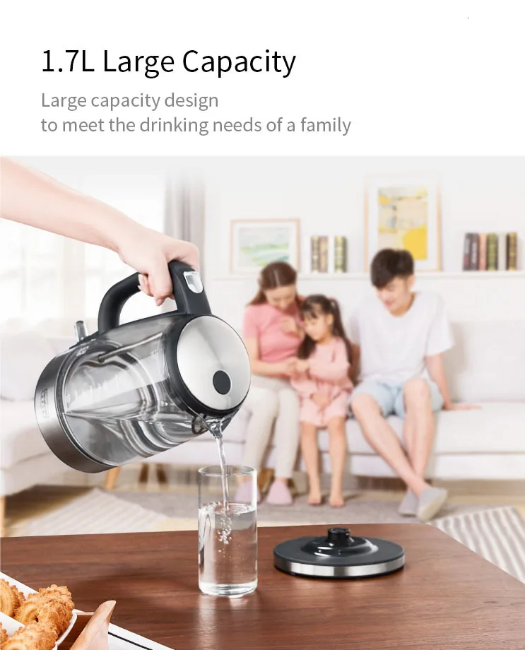 Xiaomiyoupin стеклянный электрический чайник для воды из нержавеющей стали домашний светодиодный светильник чайник контроль температуры анти-сухой Электрический чайник