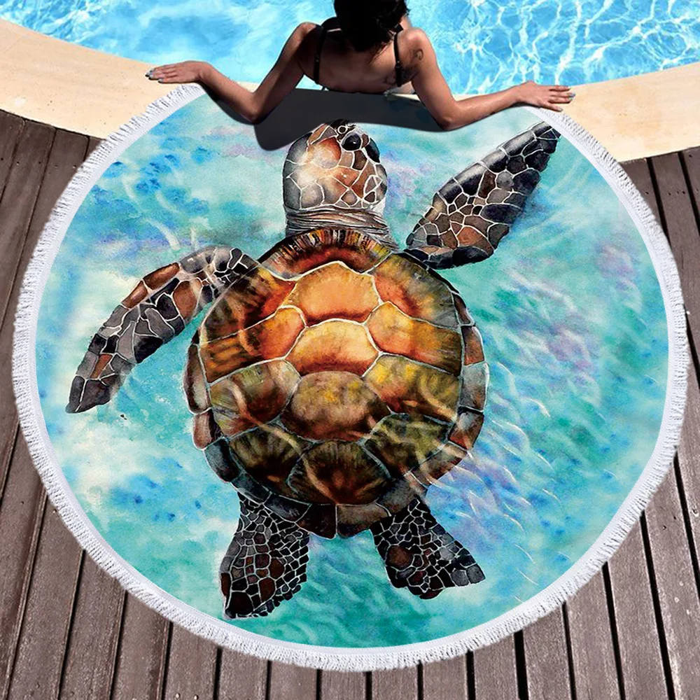 

Marine Life Turtle Printed Large Round Beach Towel Blanket Microfiber Round Fabric Bath Towels Home Decorative Droppshiping