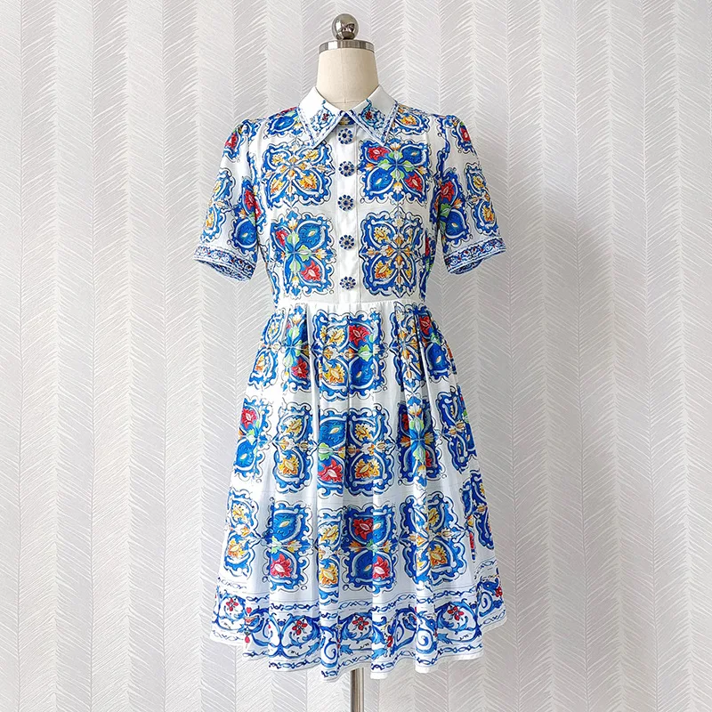 

Summer 2021 Runways Women's floral print vintage short sleeves dress C099