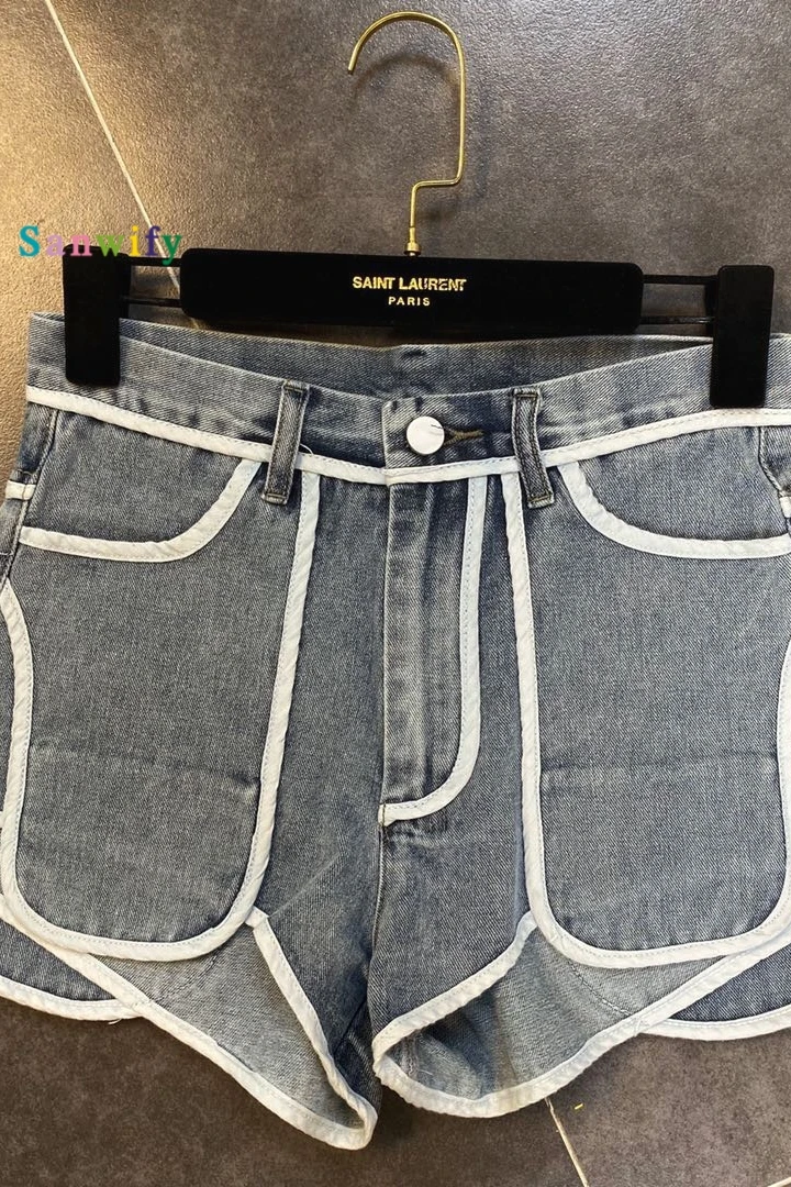 

Fashion Shorts 2020 Summer New White Stripe Stitching Denim Shorts Girls Ladies Pants Jean Shorts