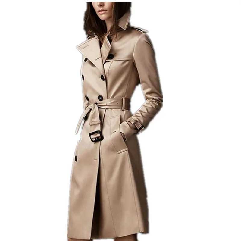 

Women's Spring Autumn Elegant Long Trench Coat Jacket With Belt Outerwear Windbreaker Female Office Korean Style Fashion Clothin