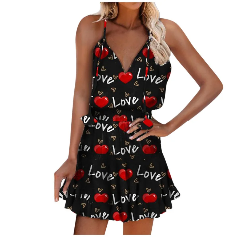 

Heart Leopard Print Vestidos Women Summer Casual Spaghetti Strap V Neck Sleeveless Mini Dress Beach Sundress Party Robe Dresses